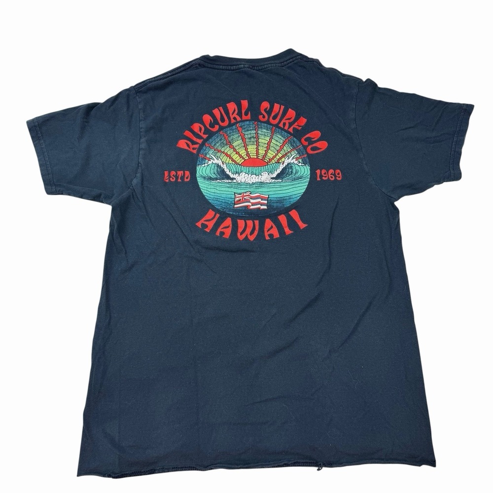 Women's Navy Blue Ripcurl Hawaii Tee Shirt Screen Printed Logo Beach Small Y2K - Picture 3 of 6